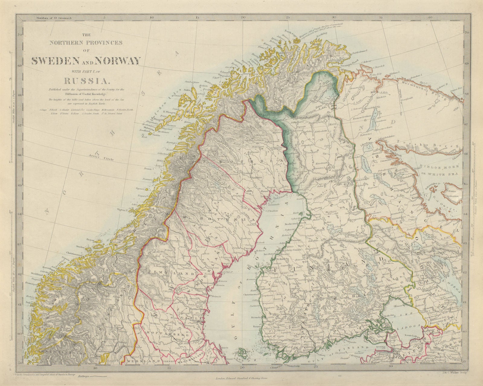SCANDINAVIA Northern Sweden & Norway, Finland, Karelia & Murmansk. SDUK 1874 map